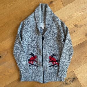 Cambridge Dry Goods Heather Gray Shawl Collar Cardigan with Red Skiers